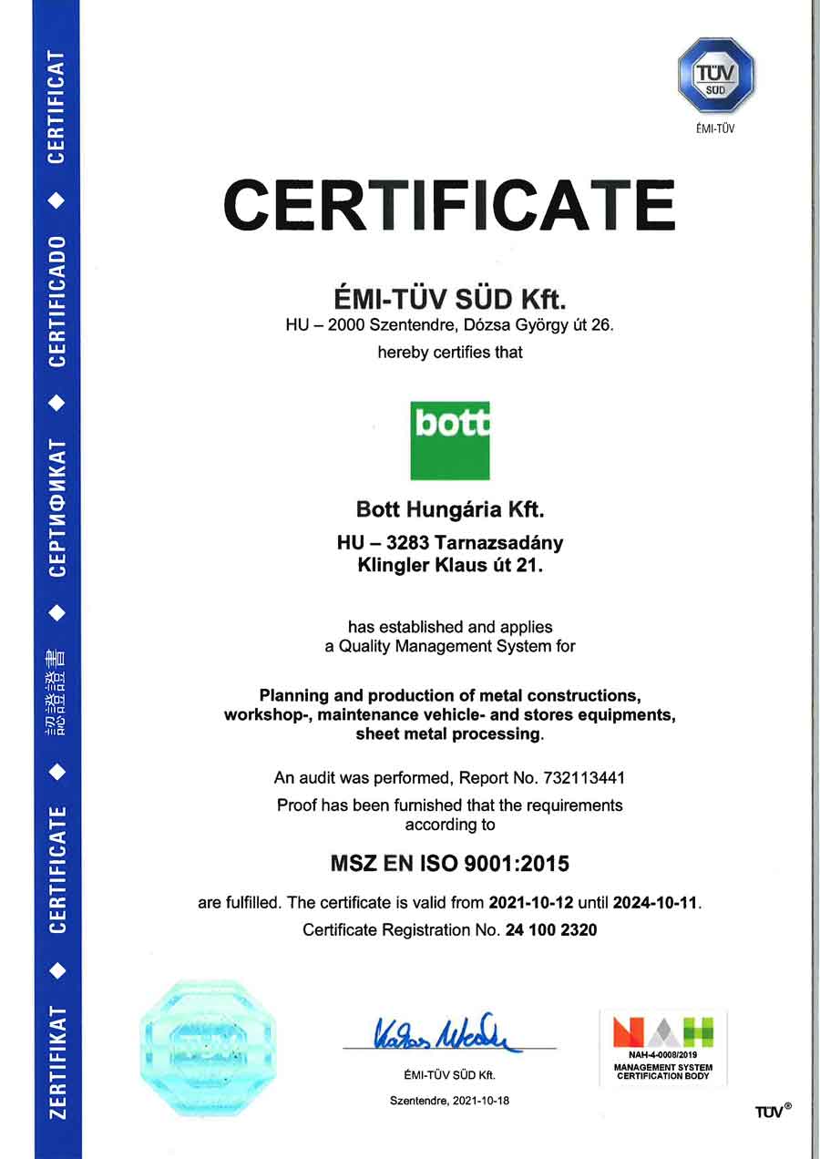 TÜV-Certificate Bott Ungarn